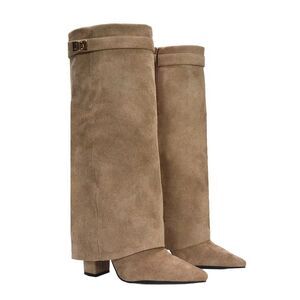 XY London Womens/Ladies Rayna Folded Collar Knee-High Boots / Taupe